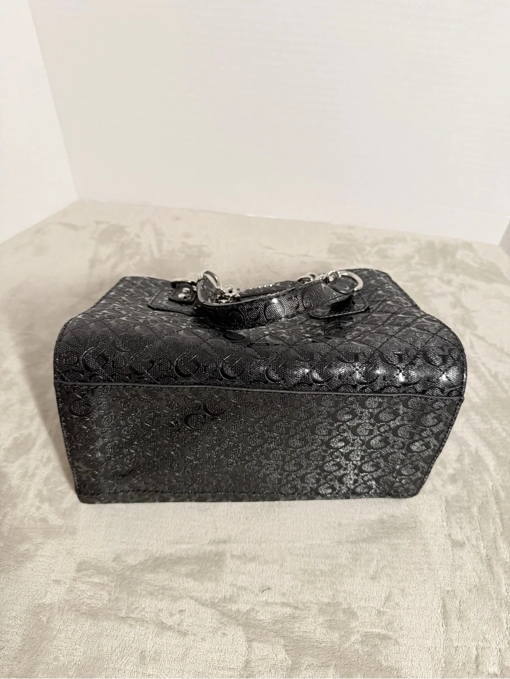 GUESS Black Signature Tote Bag with Chain Handles